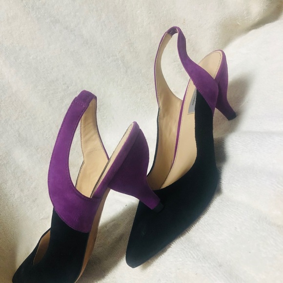 Classique entier shoes sling black mauve sued heel - Picture 4 of 5